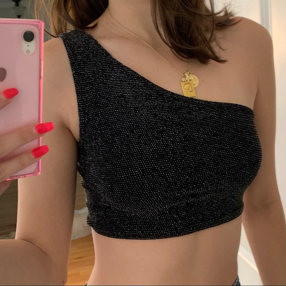 Sparkly one shoulder crop top